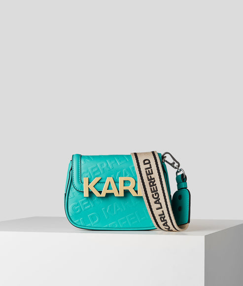 Geantă de piele cu logo în relief Karl Lagerfeld