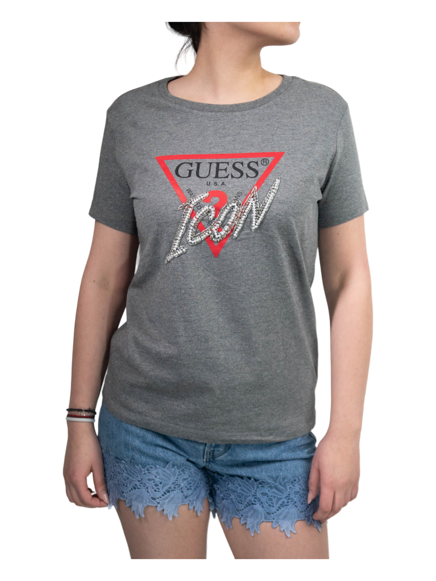 tricou guess, gri, cu logo