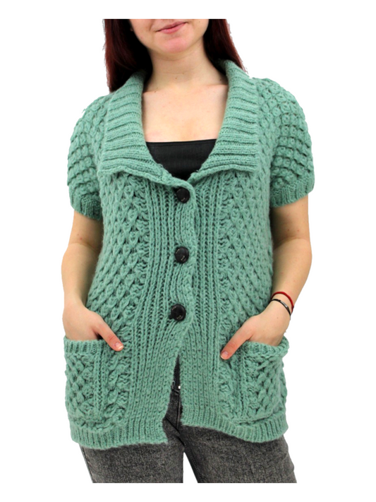 pulover tip vesta, verde, tricot